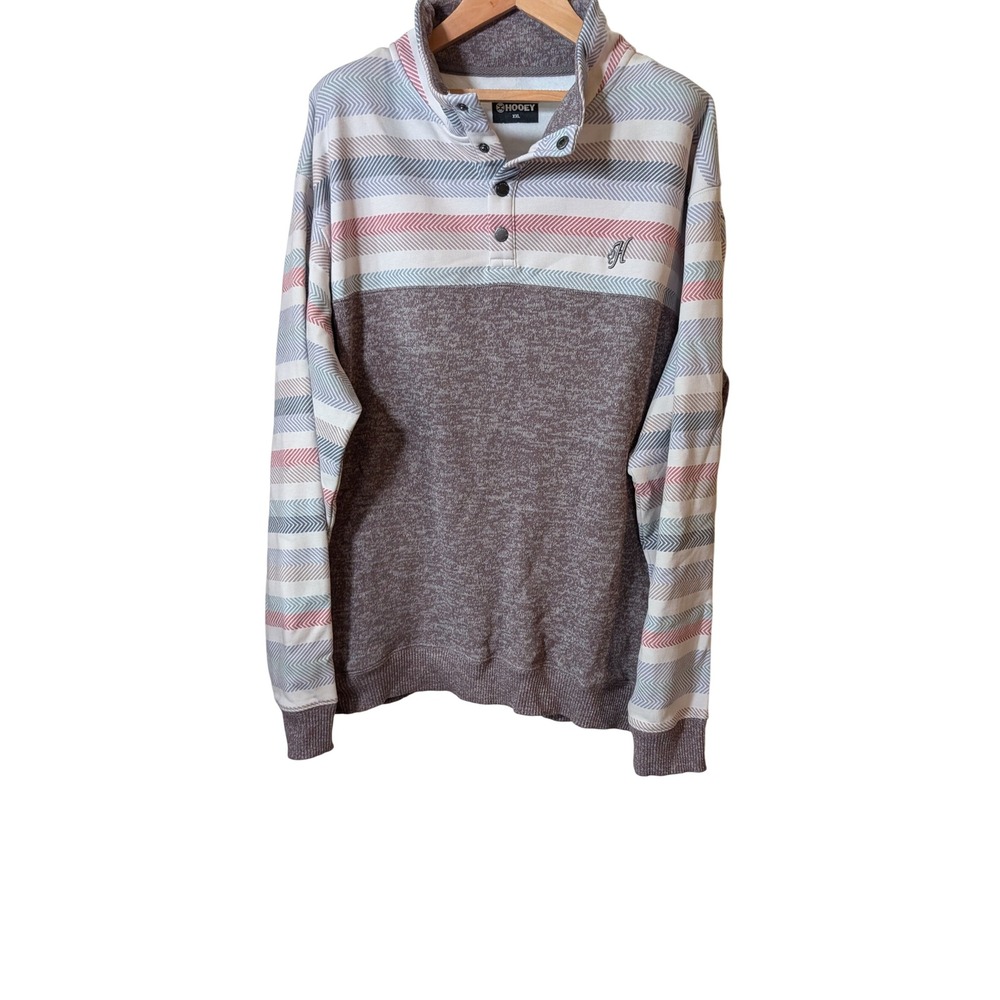 Hooey Mens XXL Mock Neck Snap Pullover Sweatshirt Chevron Stripe Brown Marl